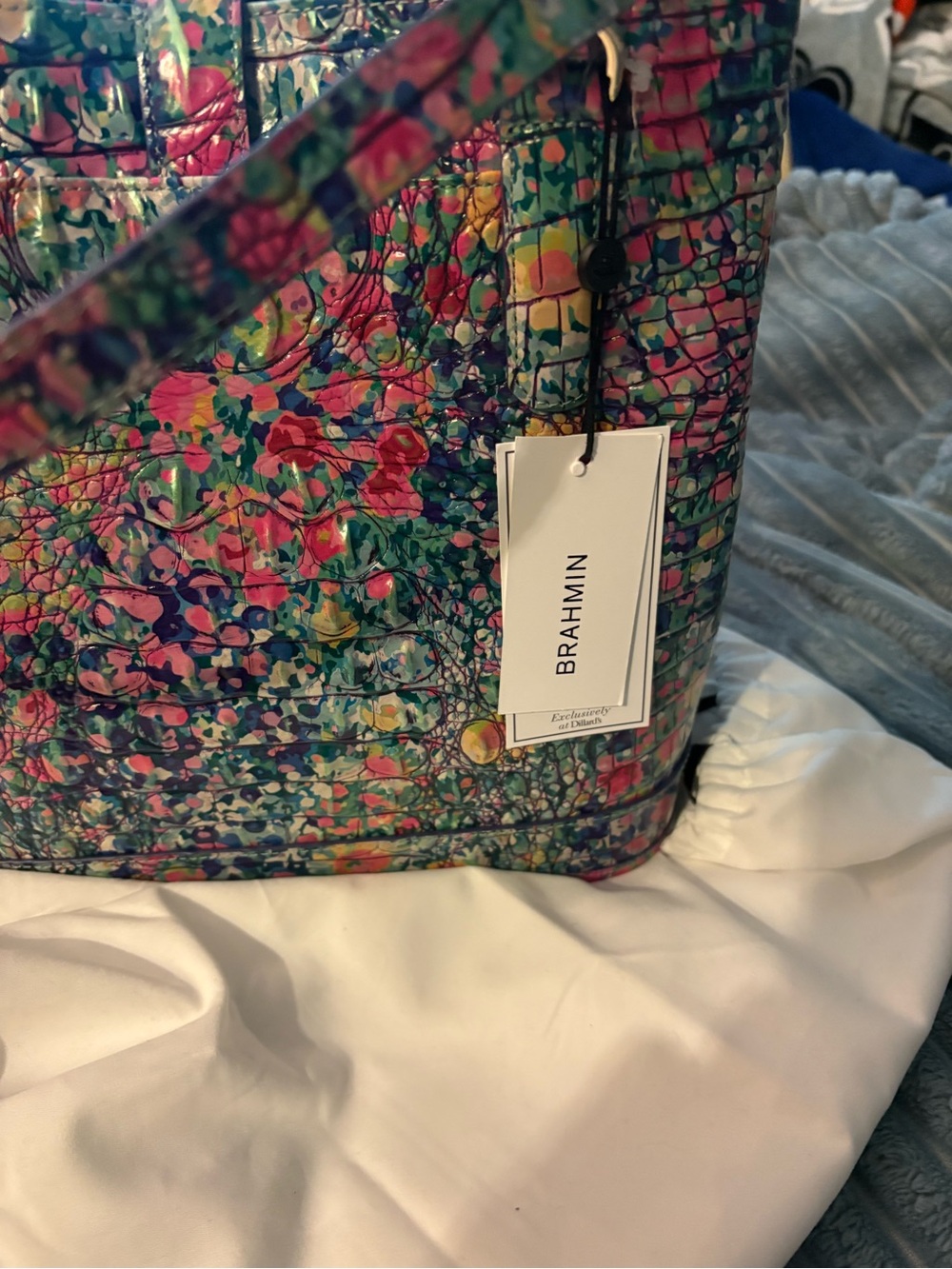 Brahmin Multicolor Floral Croc-Embossed Shoulder Tote - Picture 5 of 7